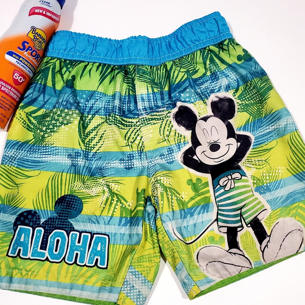 Disney Tropical Mickey Mouse Lined Swim Suit Short Size 5T Kids